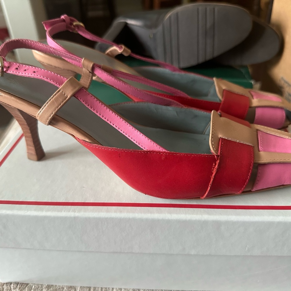 Frances Valentine Pink, Red, and Tan Heels - Picture 2 of 6